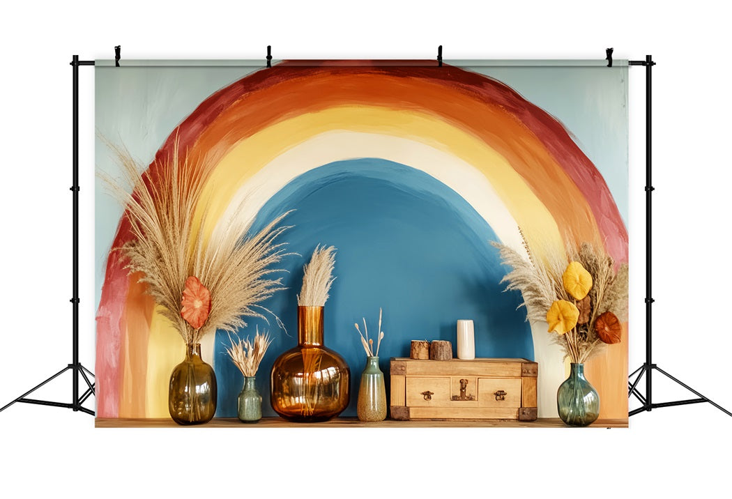 Regenbogen Fotohintergrund Boho Regenbogen-Vasenarrangement Neugeborenen Studio Hintergründe LXX58-364