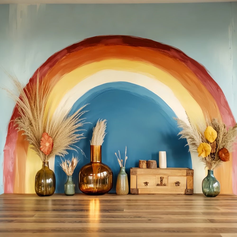 Regenbogen Fotohintergrund Boho Regenbogen-Vasenarrangement Neugeborenen Studio Hintergründe LXX58-364