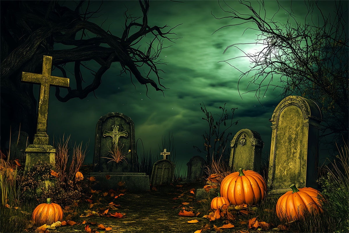 Halloween Friedhof Backdrop Mitternachtsgrabpfad Foto Hintergrund LXX58-37