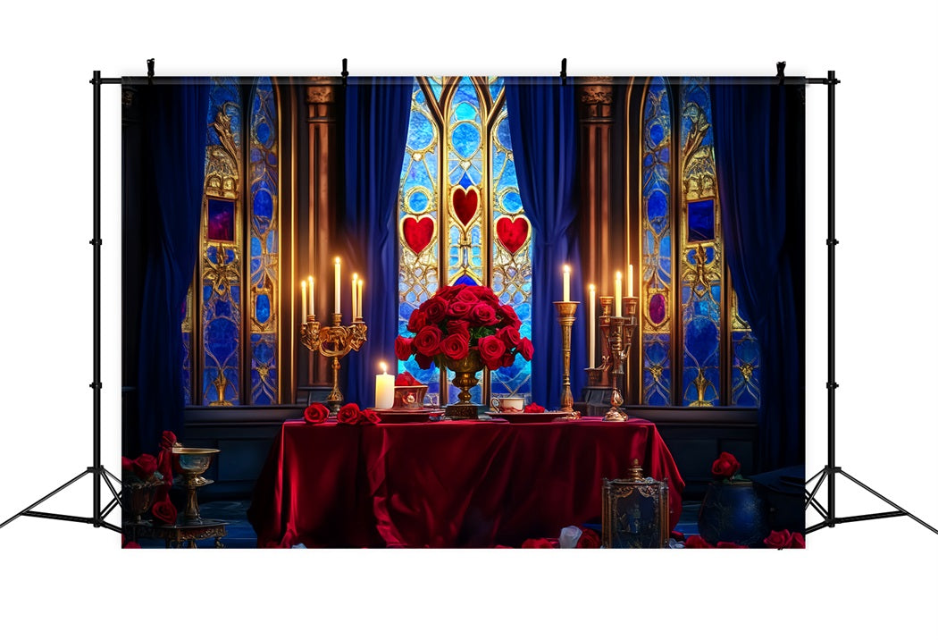 Schloss Fotohintergrund Romantischer Tisch mit Kerzenlicht und Rosen Kinder-Fotohintergrund LXX58-370