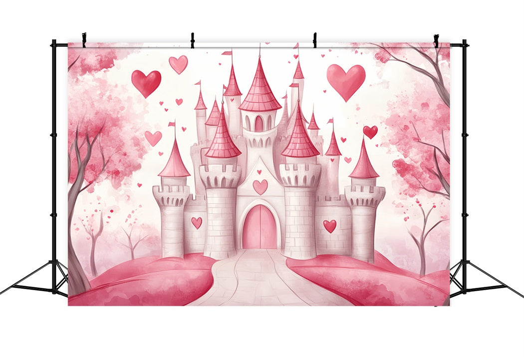 Schloss Fotohintergrund Rosa Herz Märchenschloss Kinder Studio Hintergründe LXX58-371
