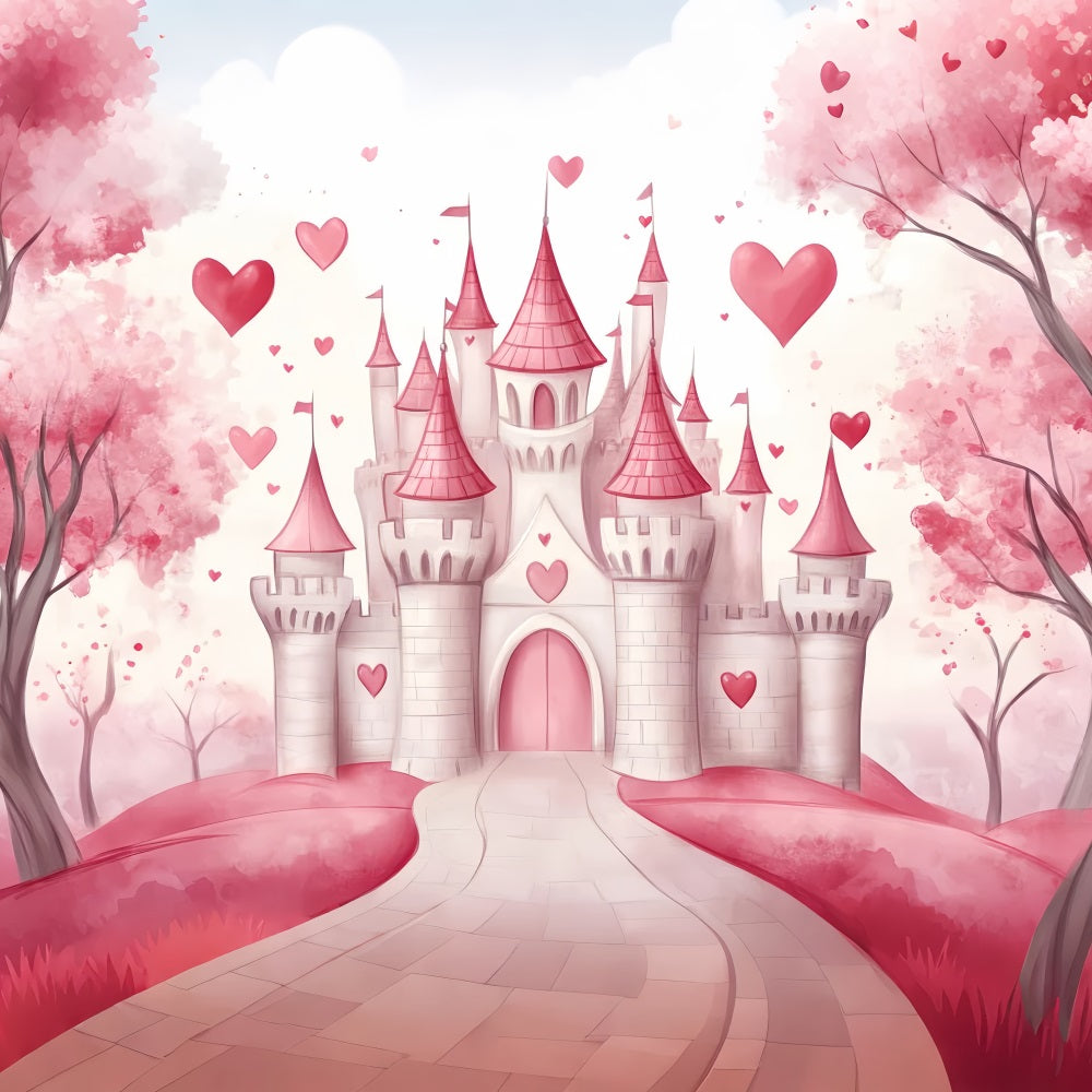 Schloss Fotohintergrund Rosa Herz Märchenschloss Kinder Studio Hintergründe LXX58-371