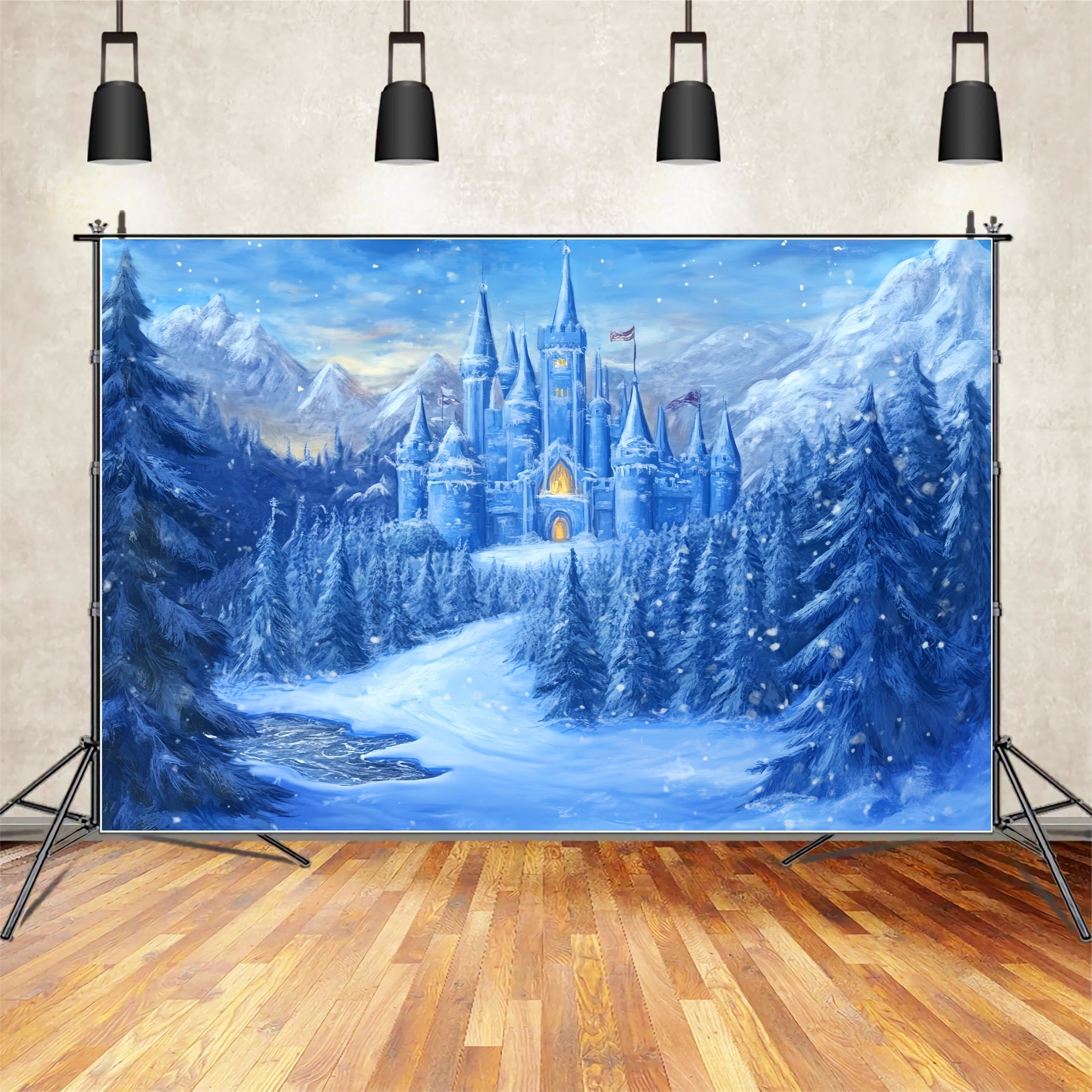 Schloss Fotohintergrund Verzaubertes Winter-Schloss Wunderland-Fotostudio Hintergründe für Kinder LXX58-372