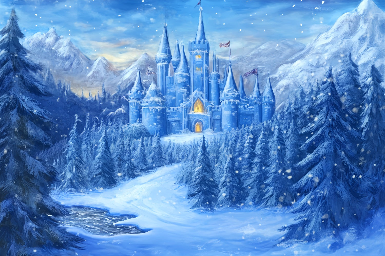 Schloss Fotohintergrund Verzaubertes Winter-Schloss Wunderland-Fotostudio Hintergründe für Kinder LXX58-372