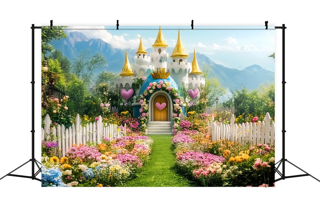 Schloss Fotohintergrund Blühender Garten Märchenschloss Neugeborenen Fotohintergrund LXX58-375