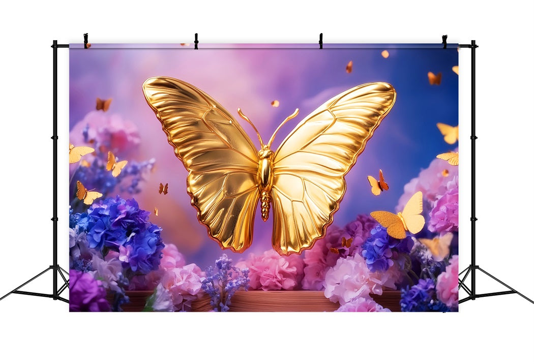 Schmetterling Fotohintergrund Goldener Schmetterling Blumen-Fantasie Neugeborenen Fotohintergrund LXX58-379