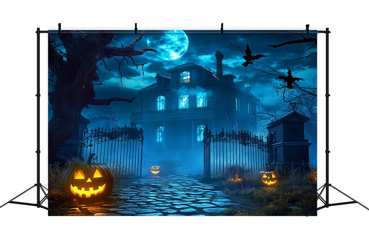 Spukhaus Hintergrundkulisse Gespenstisches mondbeschienenes Herrenhaus Foto Hintergrund LXX58-38