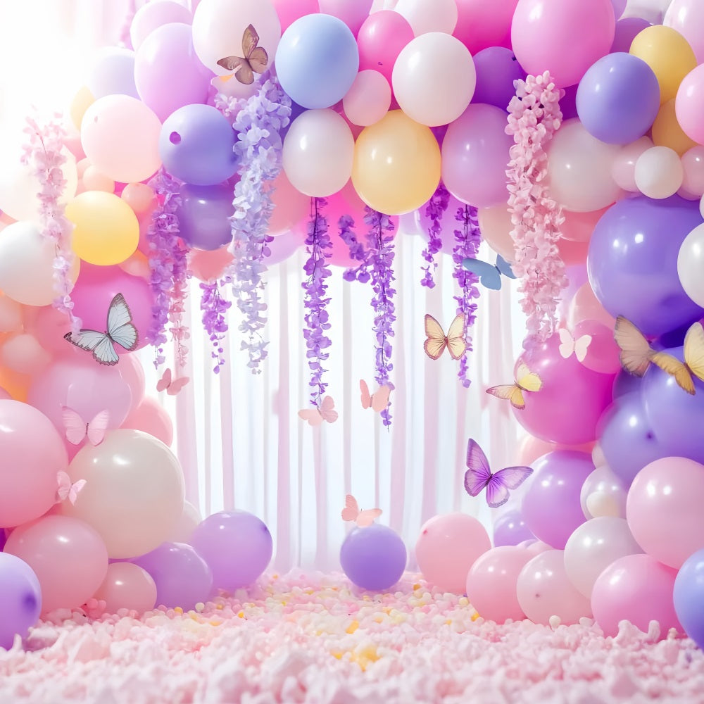 Schmetterling Fotohintergrund Schmetterlingsballons Pastellgirlande Neugeborenen Fotoshooting Fotohintergrund LXX58-380