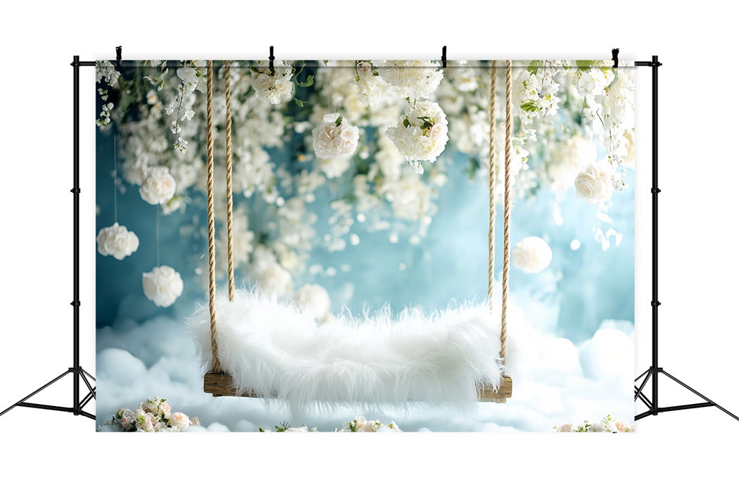 Neugeborenen Fotohintergrund Weiße Blüte Schaukel Flauschiger Sitz Neugeborenen Fotohintergrund LXX58-384