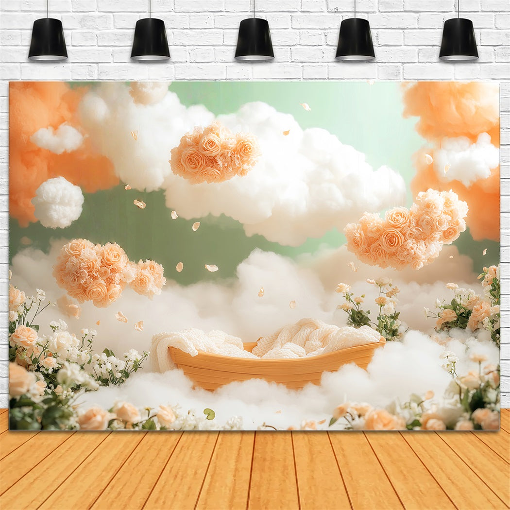 Neugeborenen Fotohintergrund Schwebende Blumen Wolkenreich Fantasie Kinder Fotohintergrund LXX58-386