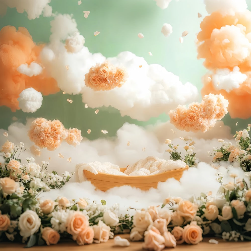 Neugeborenen Fotohintergrund Schwebende Blumen Wolkenreich Fantasie Kinder Fotohintergrund LXX58-386
