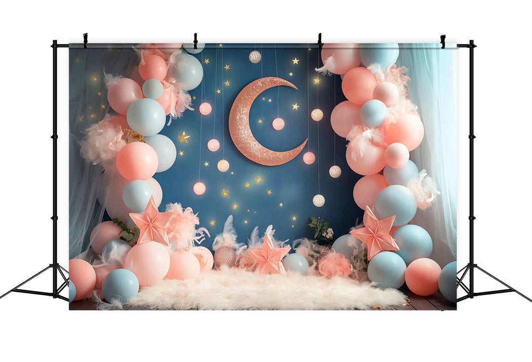 Mond- und Sterne Fotohintergrund Moon Star Balloon Dreamland Neugeborenen Fotohintergrund LXX58-389