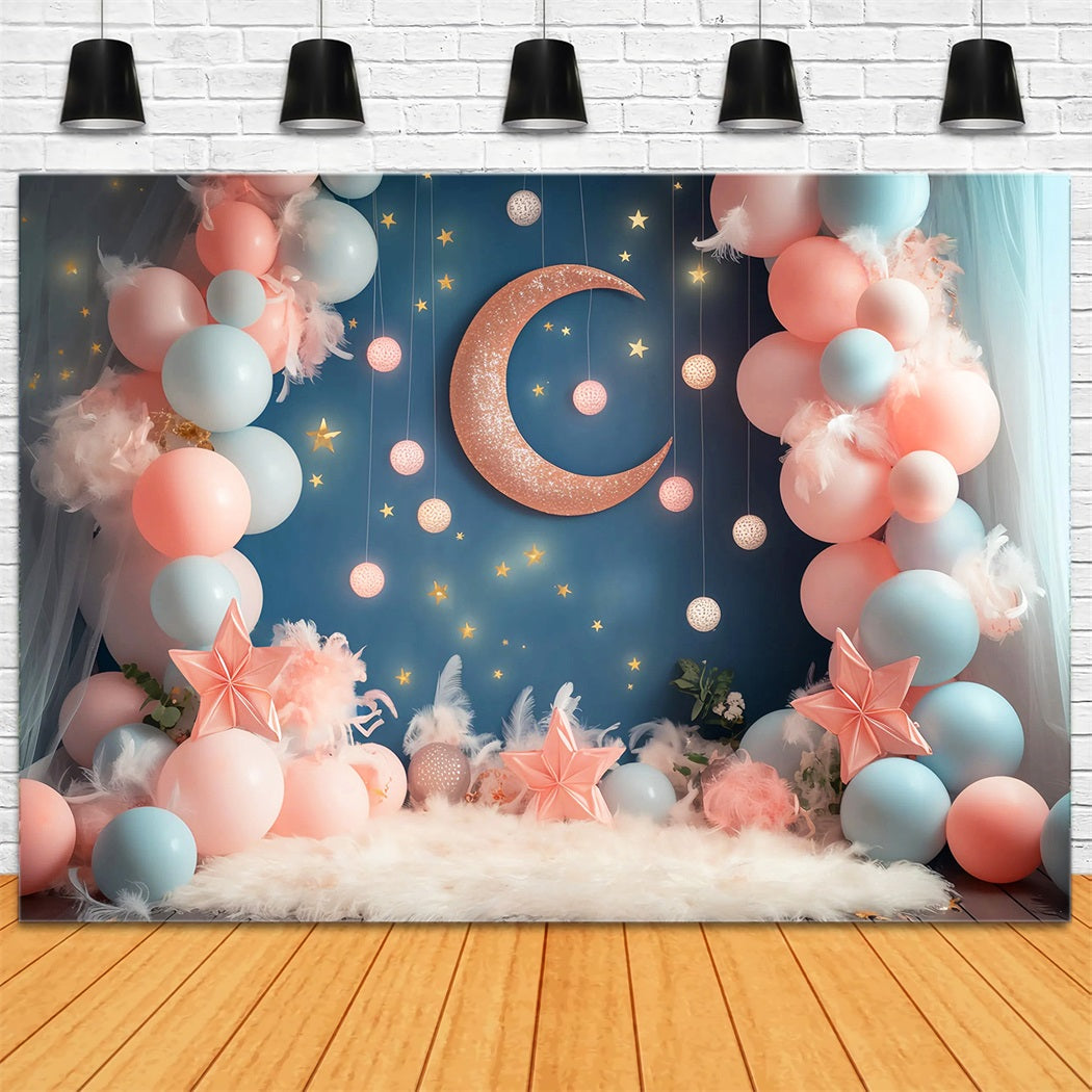 Mond- und Sterne Fotohintergrund Moon Star Balloon Dreamland Neugeborenen Fotohintergrund LXX58-389