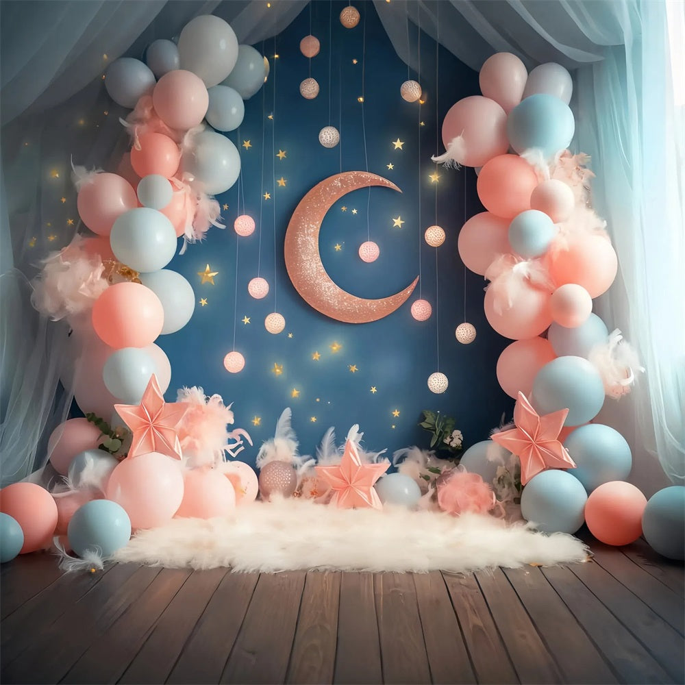 Mond- und Sterne Fotohintergrund Moon Star Balloon Dreamland Neugeborenen Fotohintergrund LXX58-389