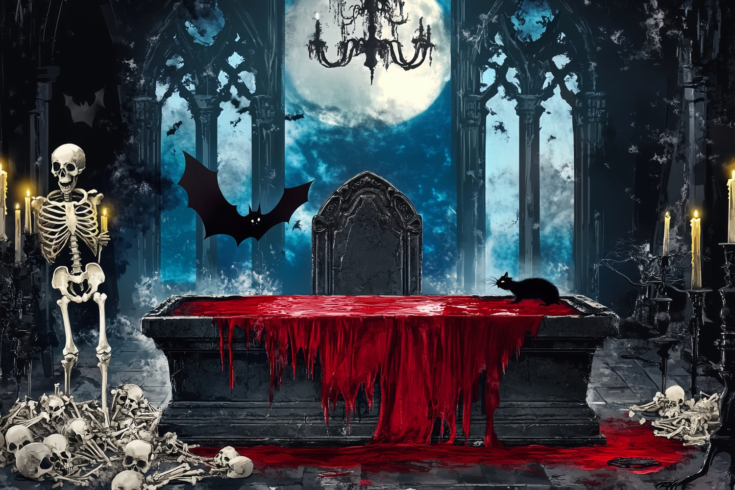 Gruselige Halloween Hintergründe Blutiger gotischer Altar Foto Hintergrund LXX58-39