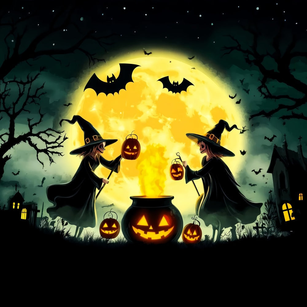 Garagentor Halloween Kulisse Mondschein Hexen Foto Hintergrund LXX58-4