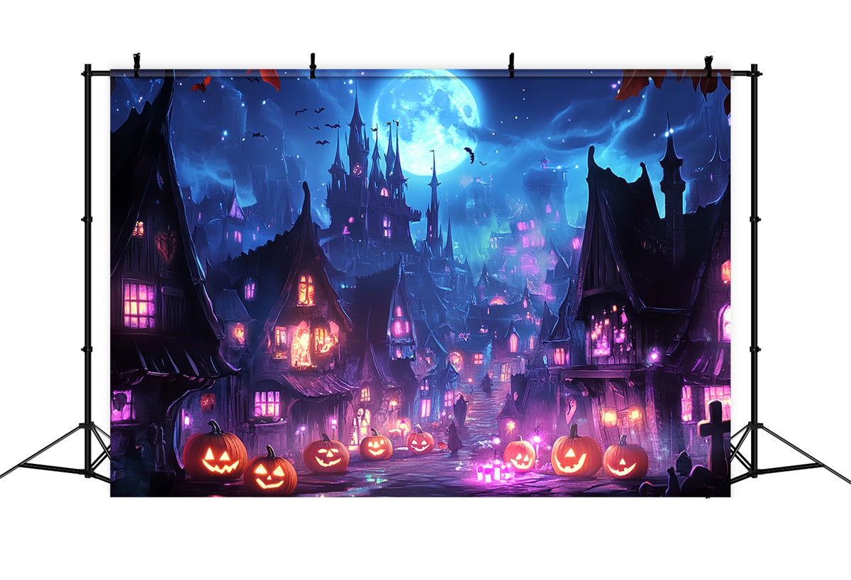 Gespenstische Halloween Kulisse Mystische Hexenstadt Foto Hintergrund LXX58-43
