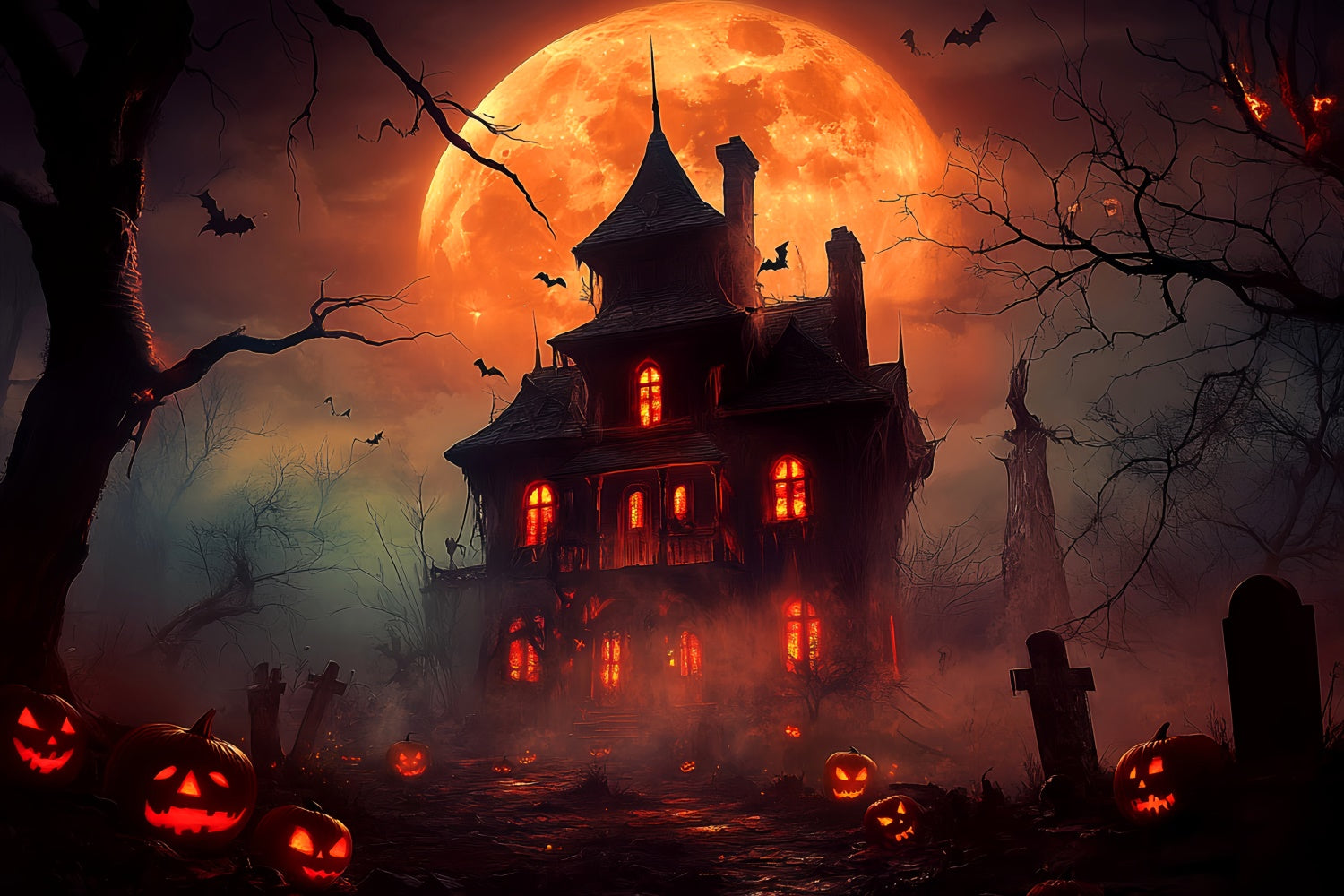 Spukhaus Foto Hintergrund Crimson Moon Horror Hintergrundkulisse LXX58-44