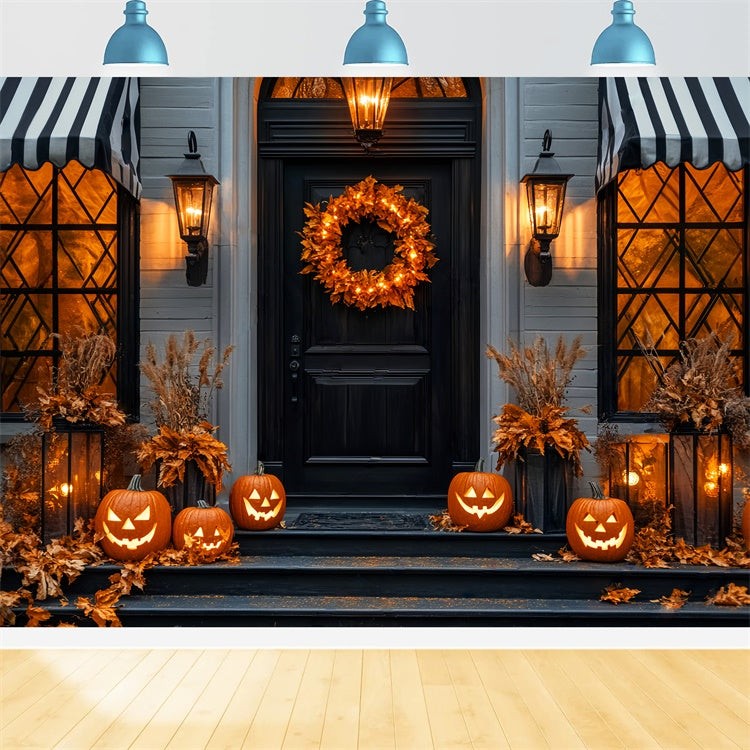 Halloween Backdrop Ideen Eleganter Kürbis Veranda Foto Hintergrund LXX58-49