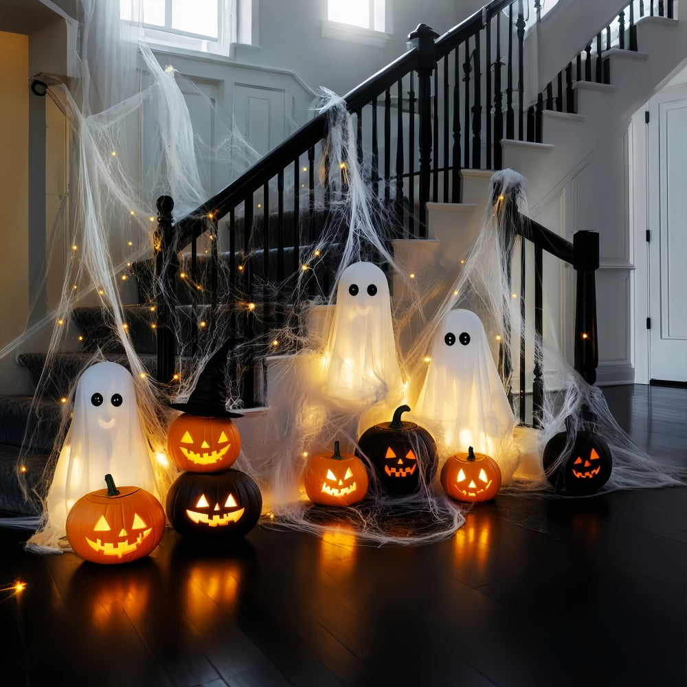 Gruselige Halloween-Hintergründe Glühender Geist Treppe Foto Hintergrund LXX58-5