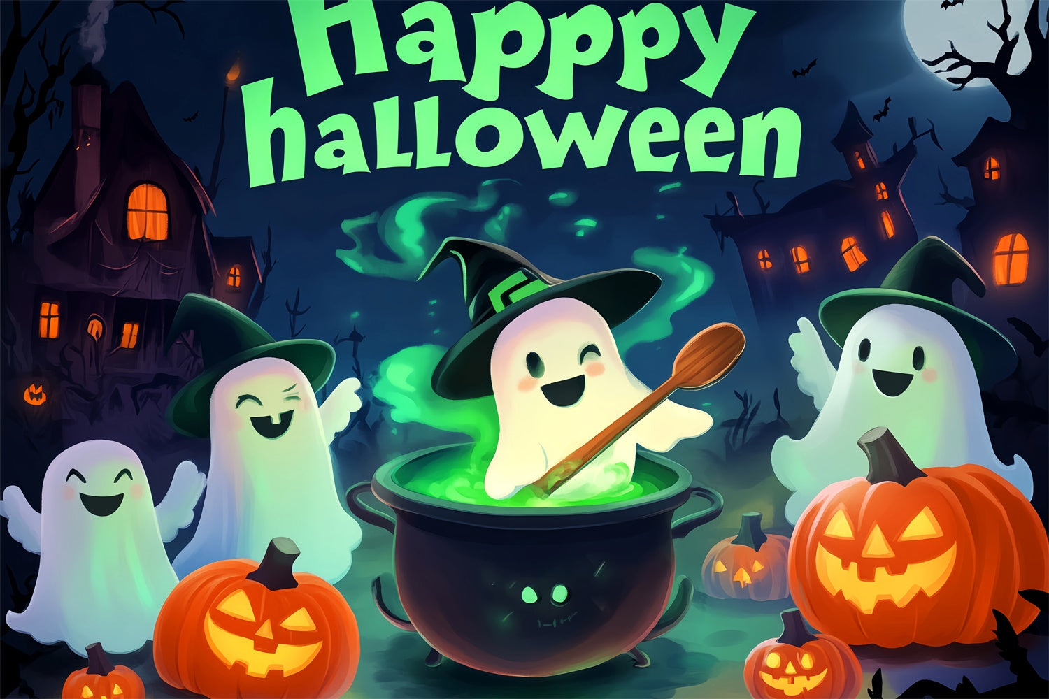 Niedliche Halloween Hintergrundkulisse Geister Cartoon Foto Hintergrund LXX58-7