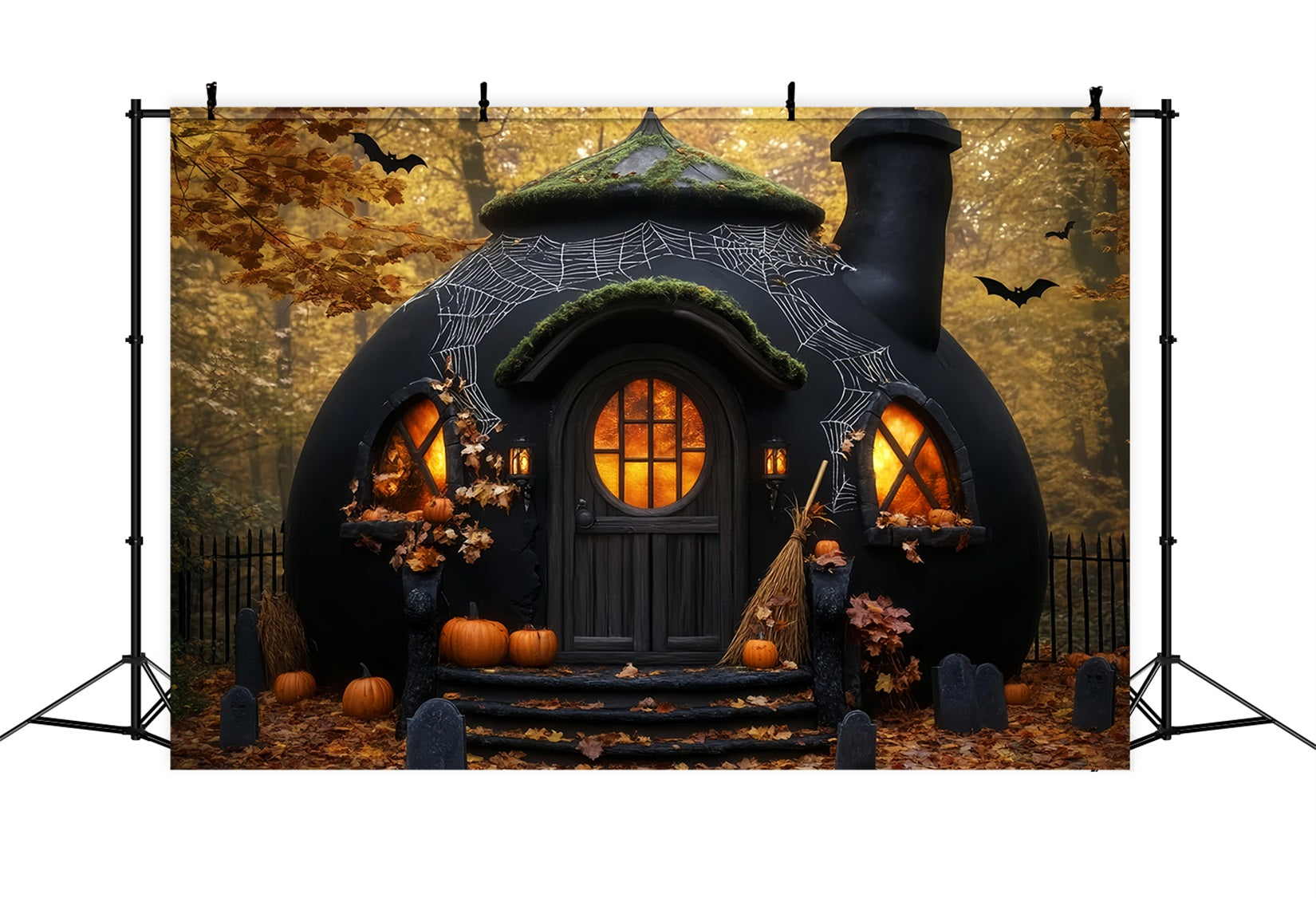 Horror Fotohintergrund Gruseliger Kürbis Hexenhütte Halloween-FotokabinenFotohintergrund LXX59-100
