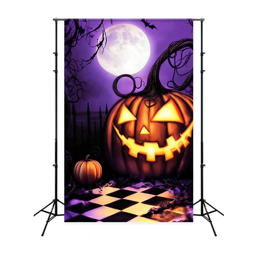 Spukwald Fotohintergrund Riesenkürbis Grinsen unter Mond Halloween-Hintergründe LXX59-130