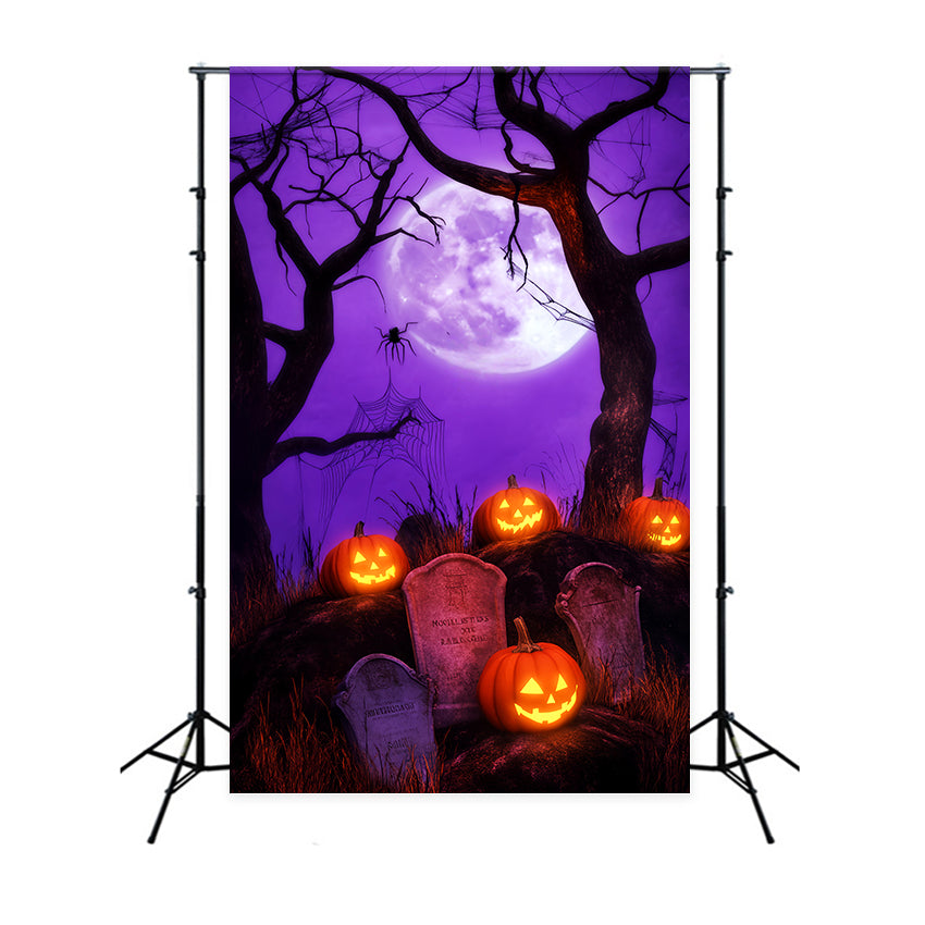 Spukwald Fotohintergrund Kürbislaternen Friedhof Mond Halloween-Hintergründe LXX59-140