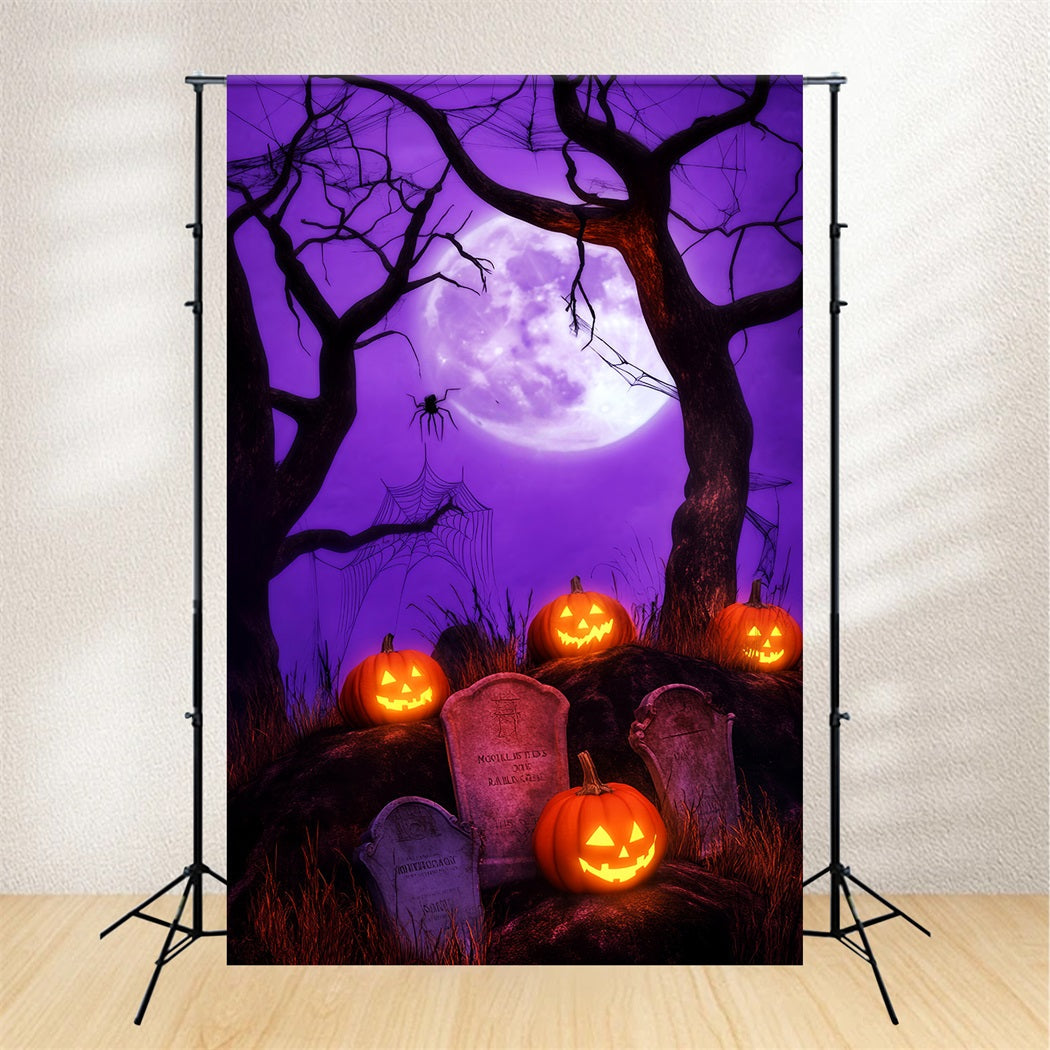 Spukwald Fotohintergrund Kürbislaternen Friedhof Mond Halloween-Hintergründe LXX59-140