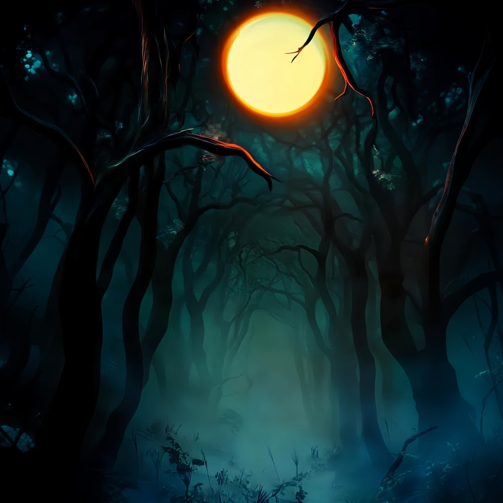 Spukwald Fotohintergrund Dunkler Spukwald Vollmond Halloween-Mond Fotohintergrund LXX59-142
