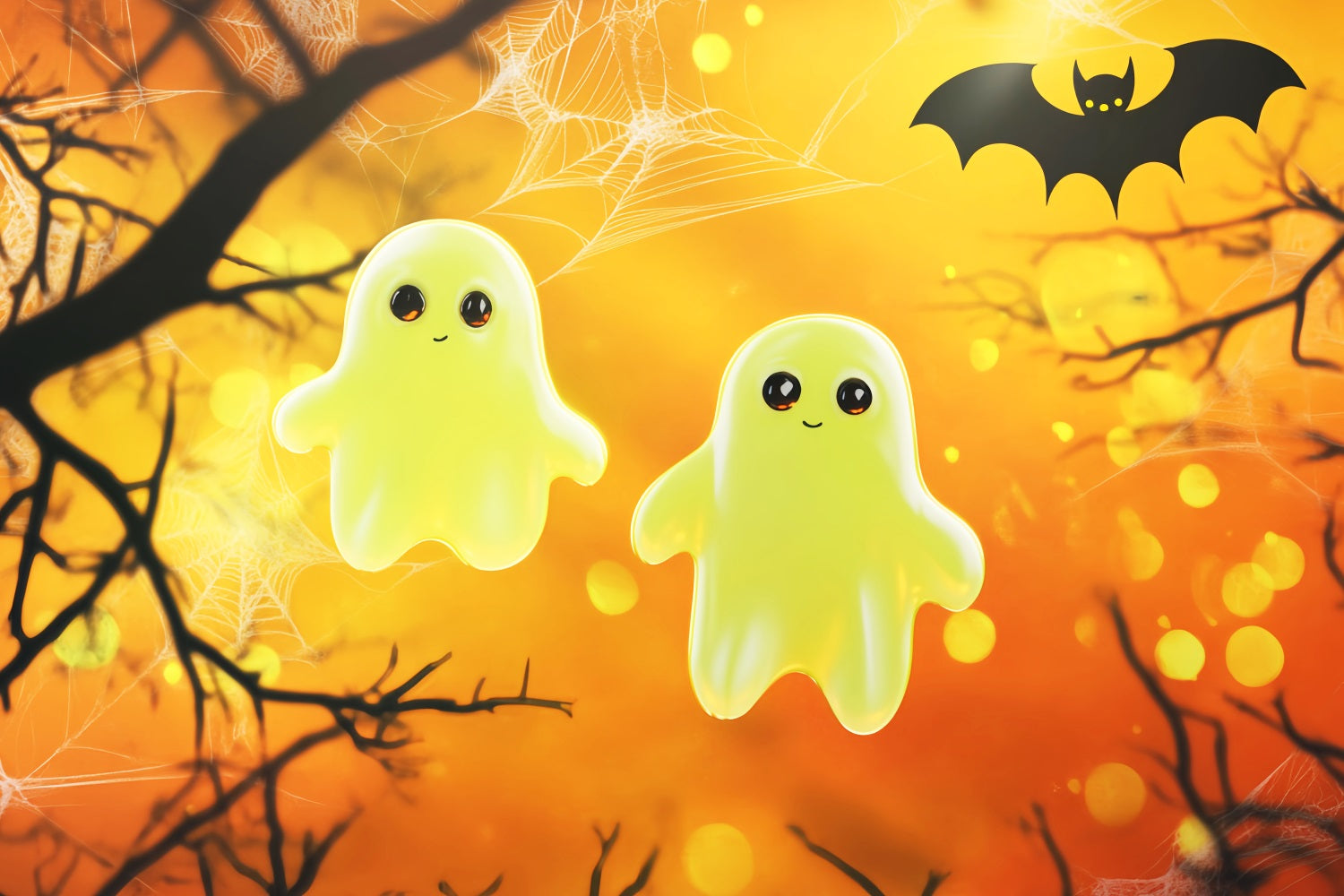 Halloween-Farbbackdrop mit niedlichen leuchtenden Geistern Illustration Halloween-Fotobackdrops LXX59-150