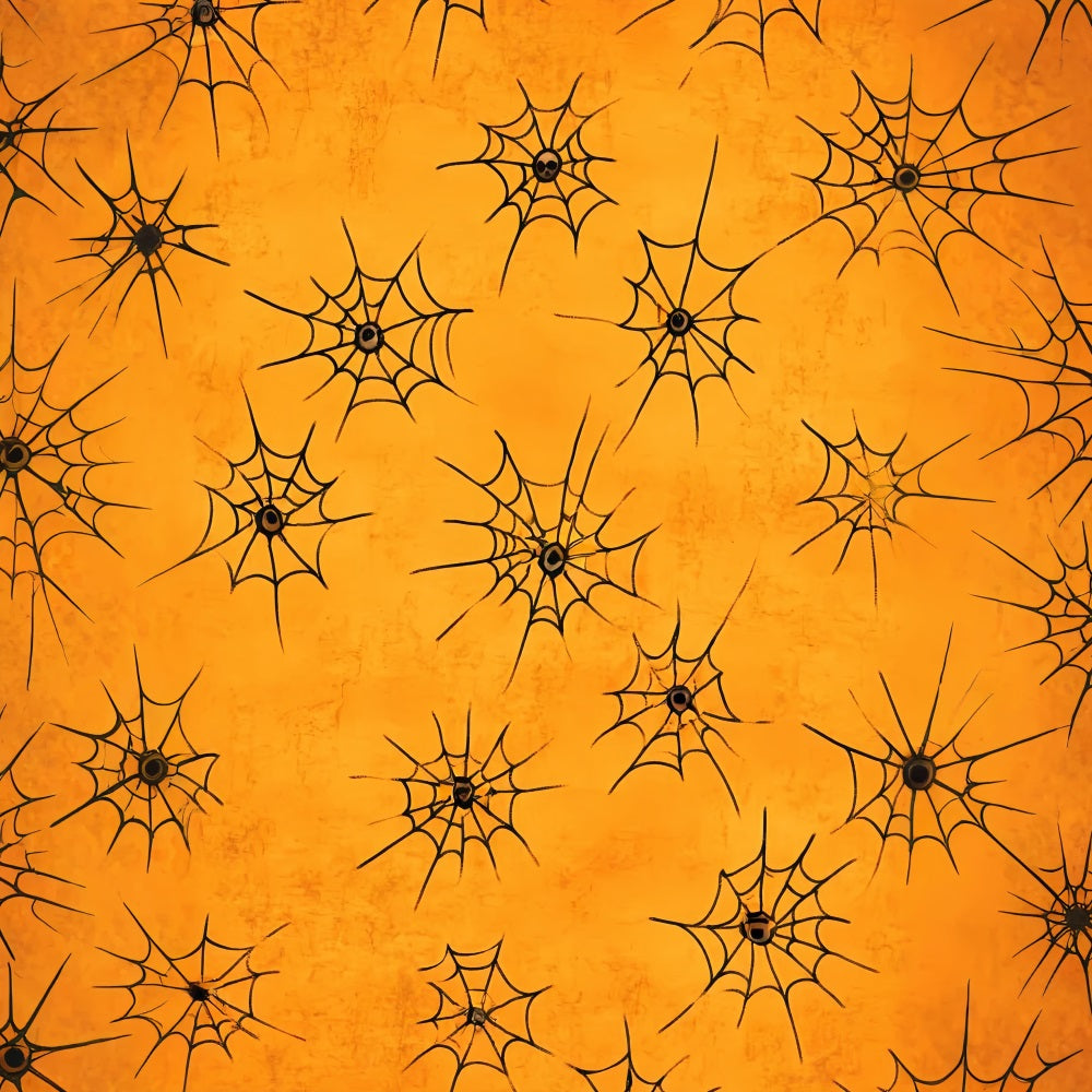 Farbbackdrop mit orangefarbenem Fotohintergrund und Spinnennetz-Muster Halloween-Fotobox-Backdrop LXX59-151