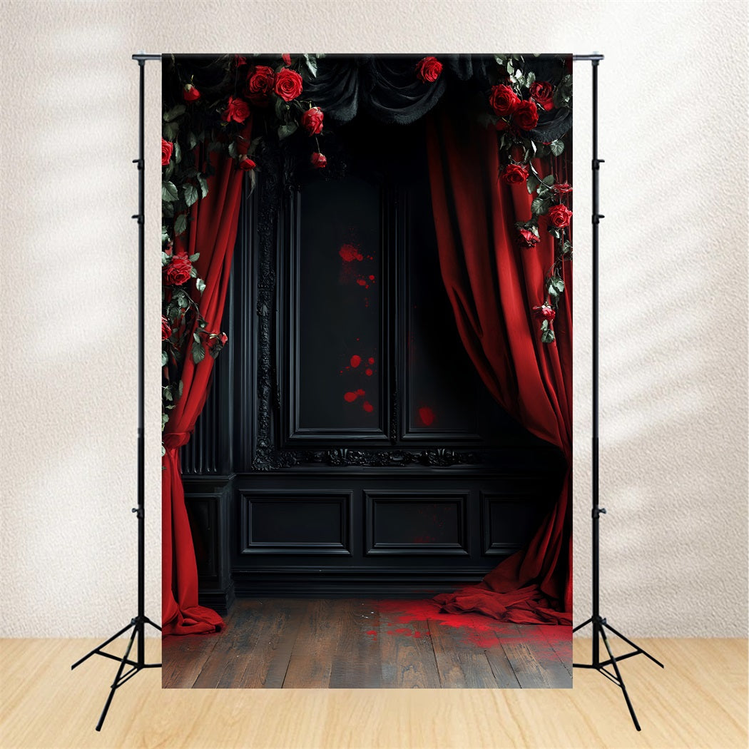 Farbiger Fotohintergrund Blutrote Rosen Gothic-Vorhänge Ideen für Halloween-Fotohintergründe LXX59-153