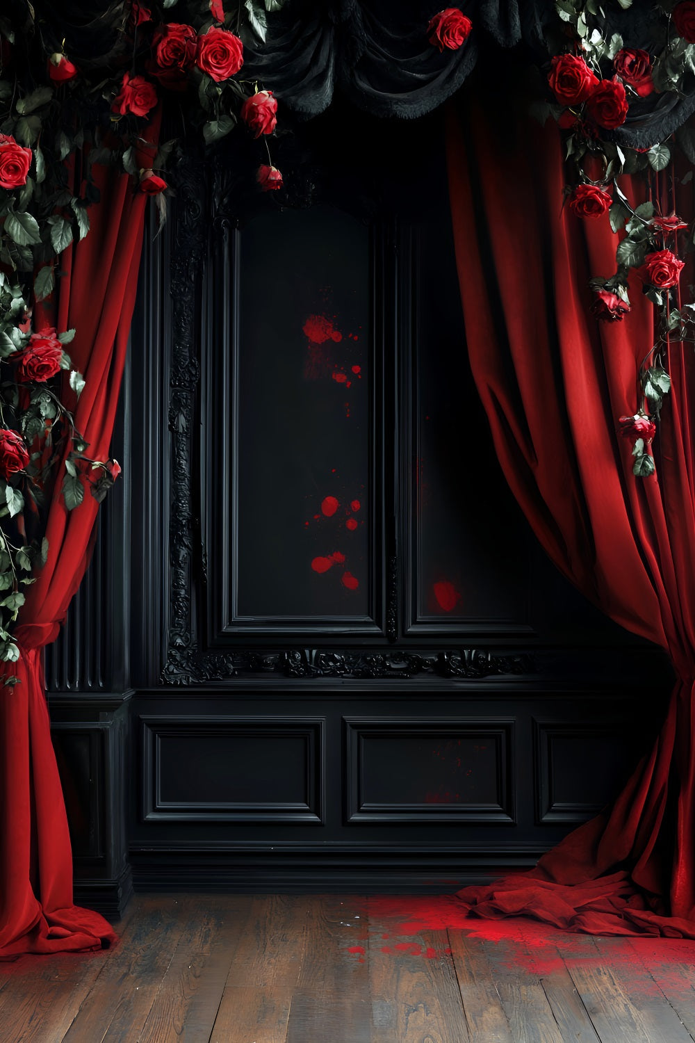 Farbiger Fotohintergrund Blutrote Rosen Gothic-Vorhänge Ideen für Halloween-Fotohintergründe LXX59-153