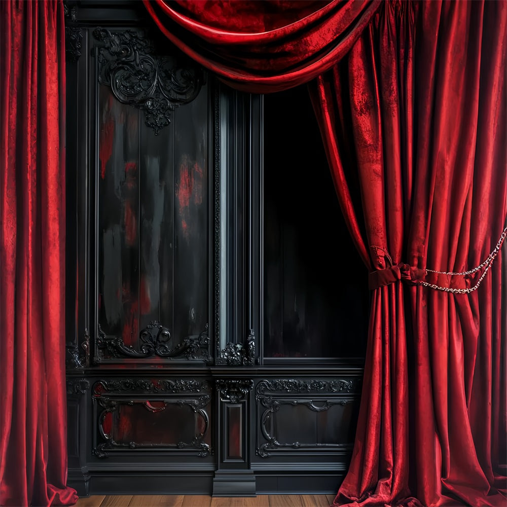 Farbiger Halloween Fotohintergrund Dunkler Samt Roter Vorhang Halloween-BildFotohintergrund LXX59-154
