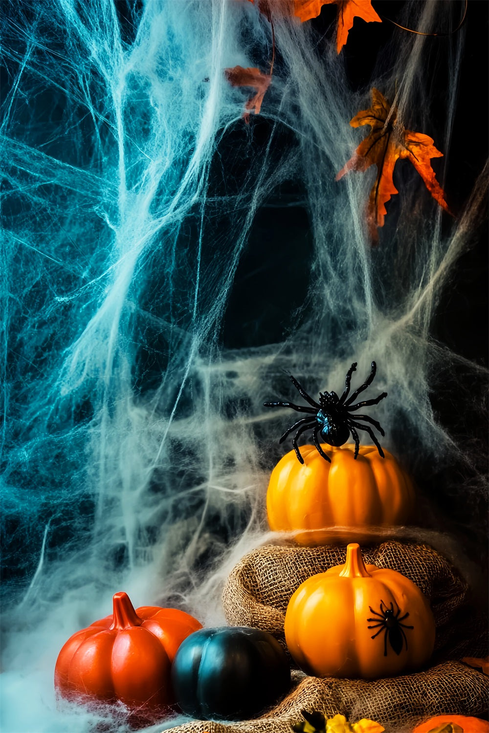 Farbiger Fotohintergrund Kürbis Spinne Spinnweben Halloween-Fotohintergründe LXX59-155