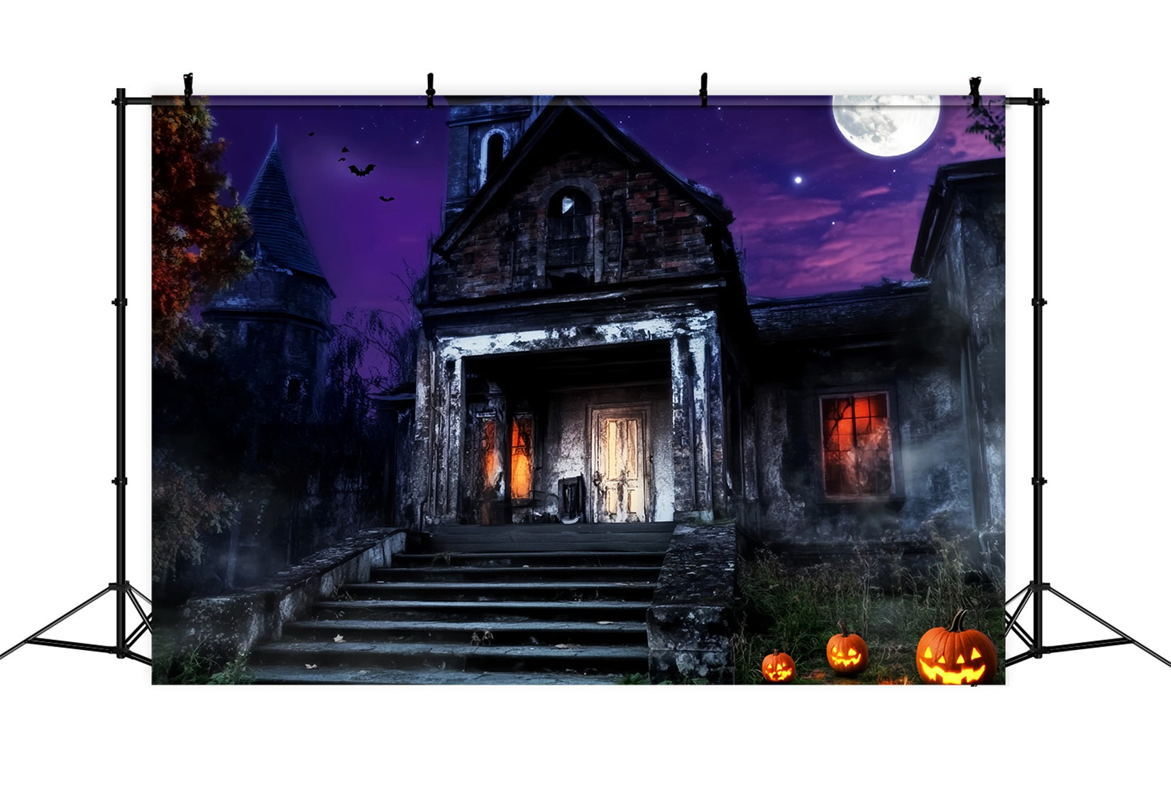 Friedhofs Fotohintergrund Spukhaus Lila Himmel Halloween-Fotohintergrund LXX59-157