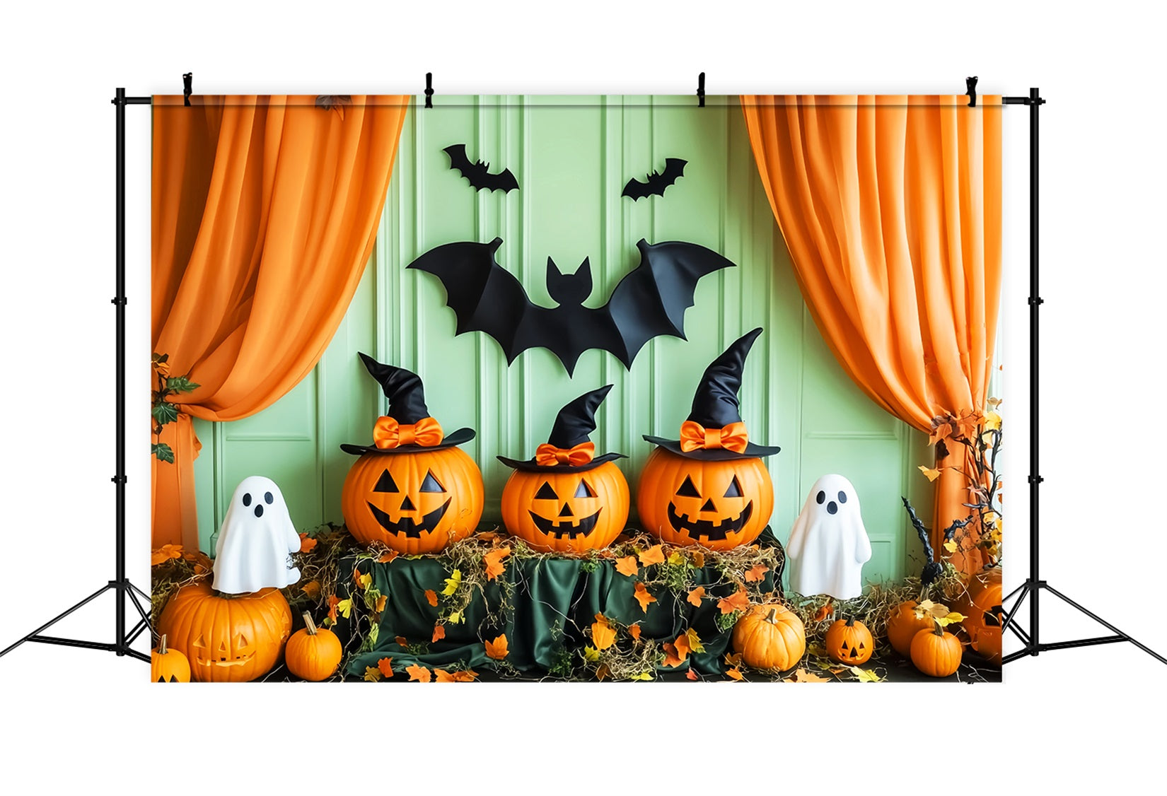 Halloween-Friedhofs Fotohintergrund Kürbis Geist Hexe Fledermäuse Halloween Fotohintergrundideen LXX59-158