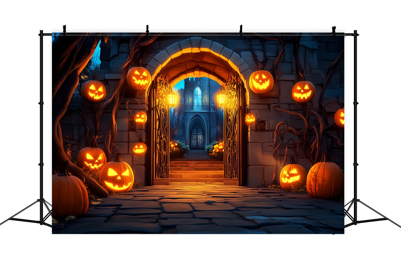 Friedhof Fotohintergrund Kürbis Laterne Tor Eingang Halloween-Fotohintergründe LXX59-159