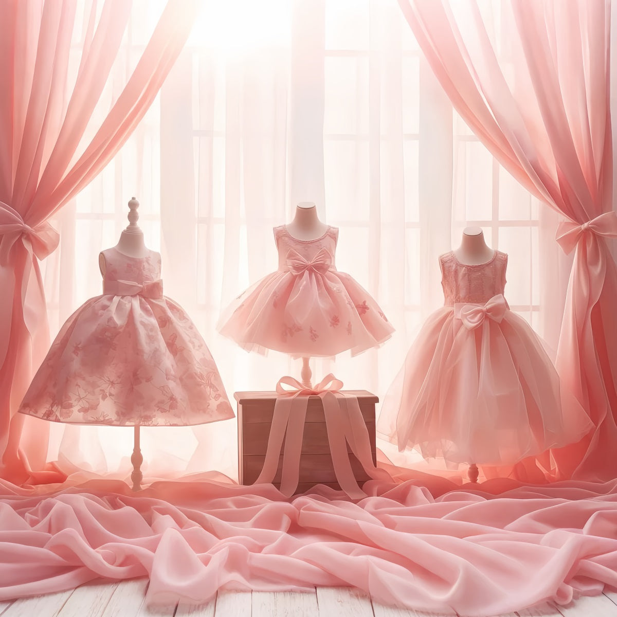 Tanzstudio-Fotohintergrund Elegante rosa Kleider Schaufensterauslage Tanzfotohintergründe LXX59-16