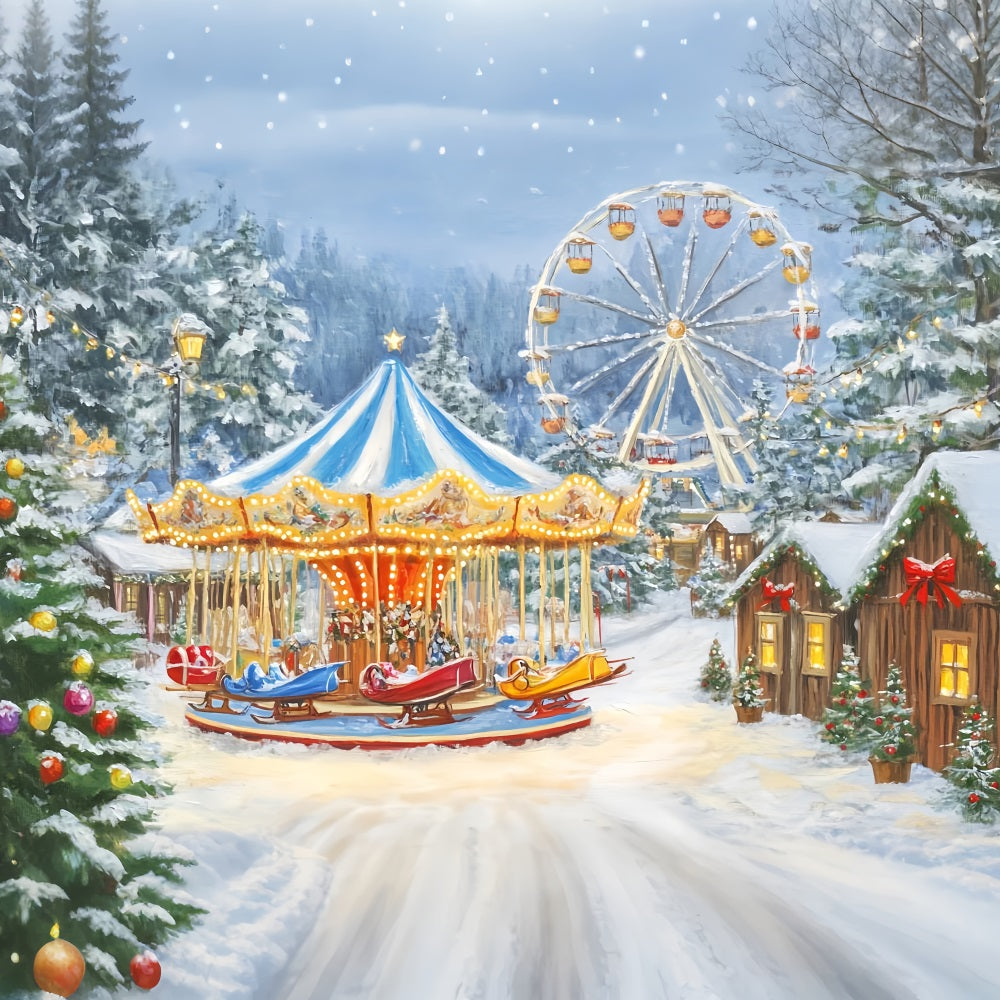 Weihnachtsdorf-Fotohintergrund Winterkarneval Karusselllichter Weihnachtsfoto-Fotohintergrund LXX59-194