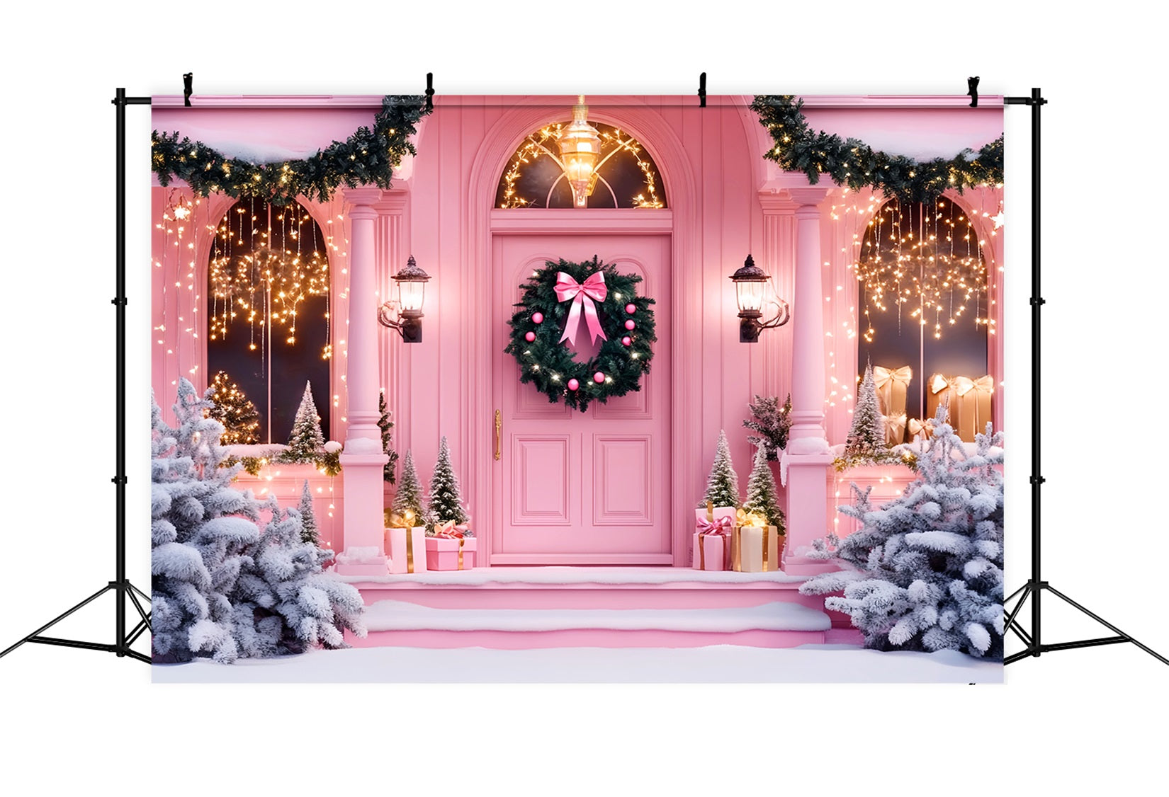 Rosa Weihnachtskulisse Feiertagstür Eingang Weihnachtsfotografie-Kulissen LXX59-198