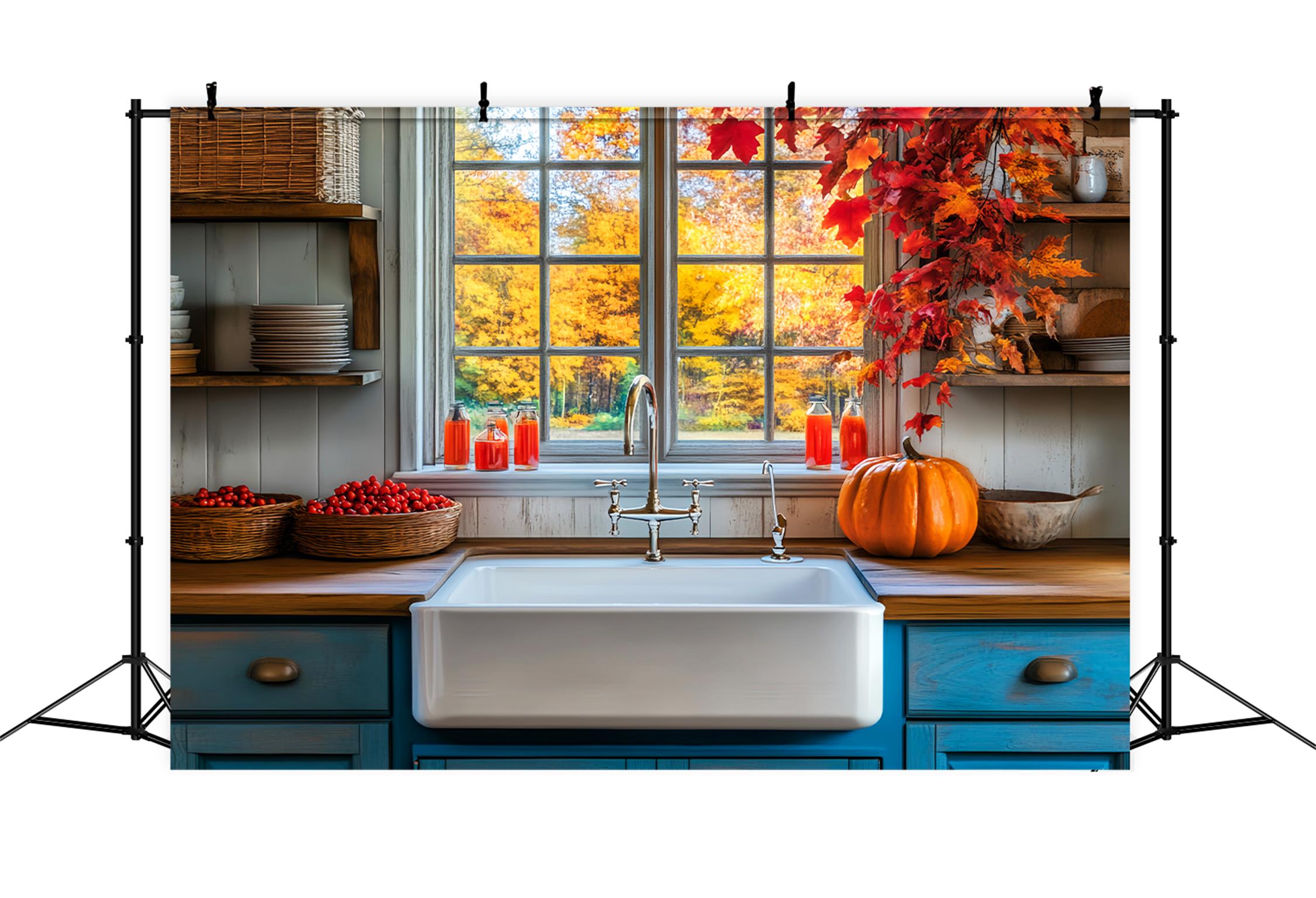 Küchenhintergrund Rustikale Küche Herbstblätter Herbst-Fotohintergrund LXX59-290