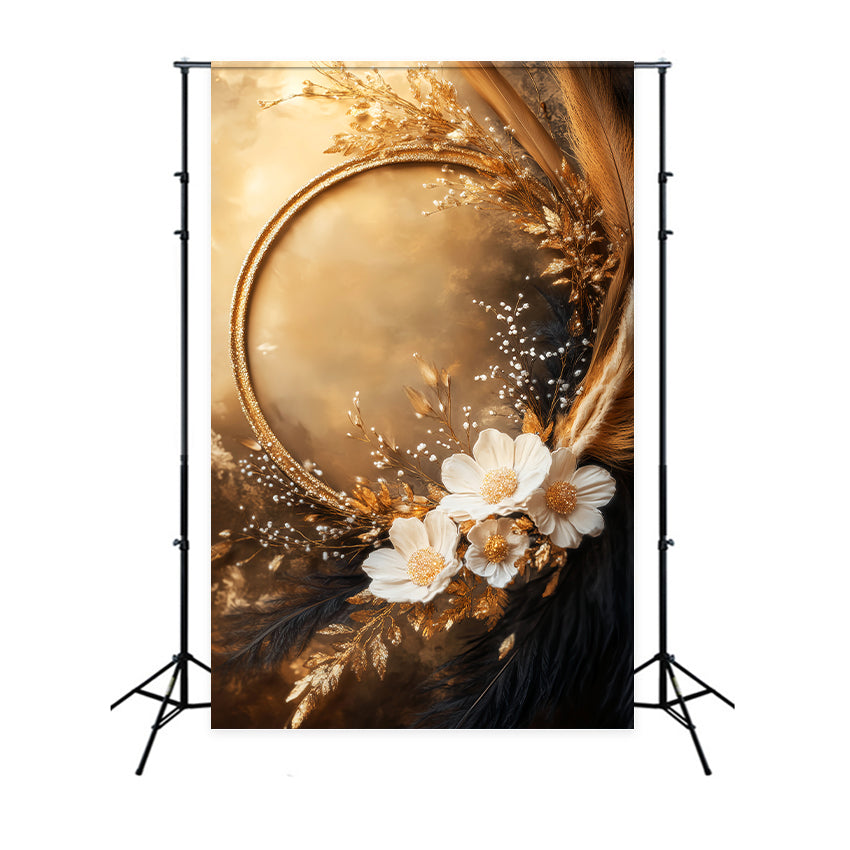 Boho-Fotohintergrund Eleganter goldener Blumenrahmen Herbst-Fotohintergrund LXX59-295