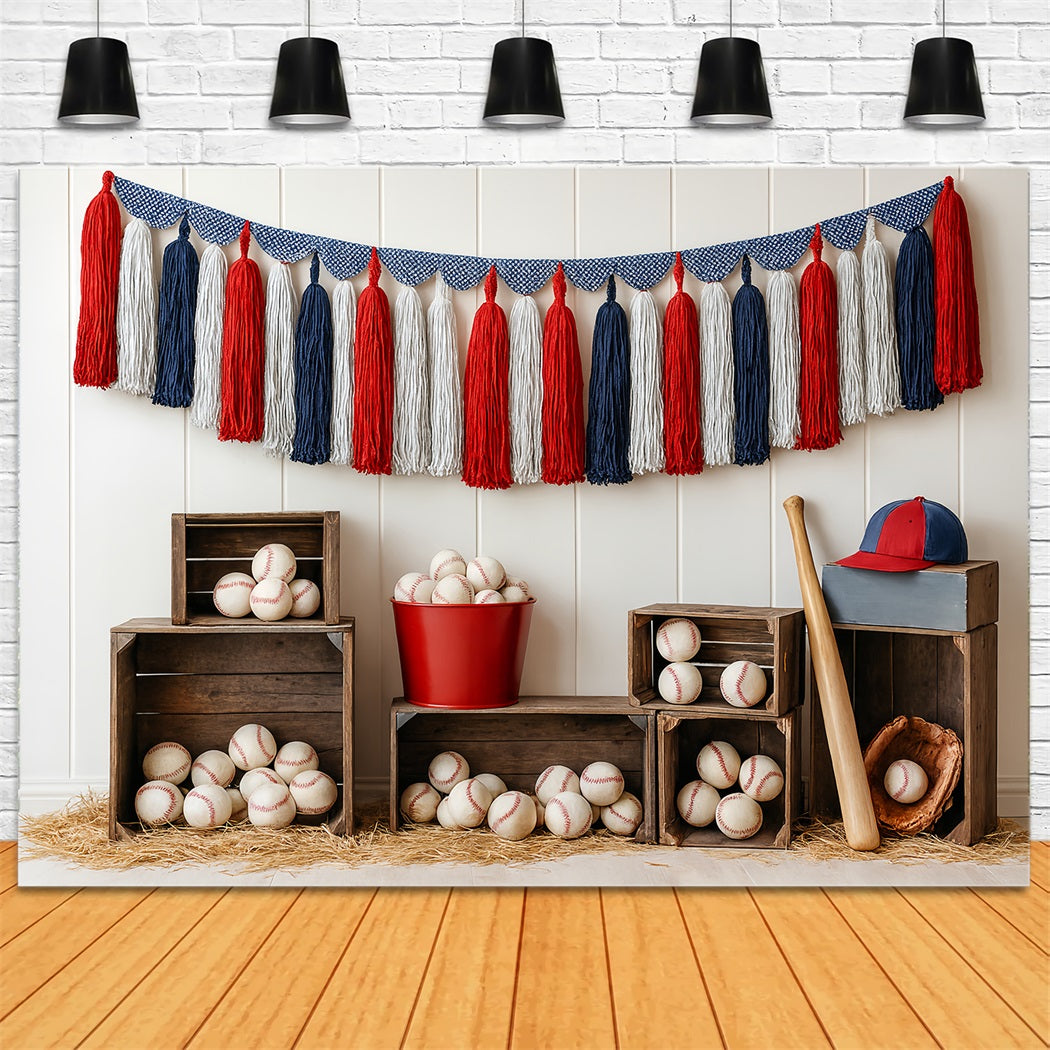 Sport-Fotohintergrund Baseball-Quasten-Kisten-Arrangement Baseball-Fotohintergrund LXX59-296