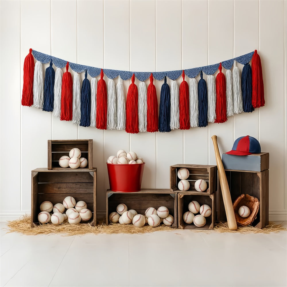 Sport-Fotohintergrund Baseball-Quasten-Kisten-Arrangement Baseball-Fotohintergrund LXX59-296