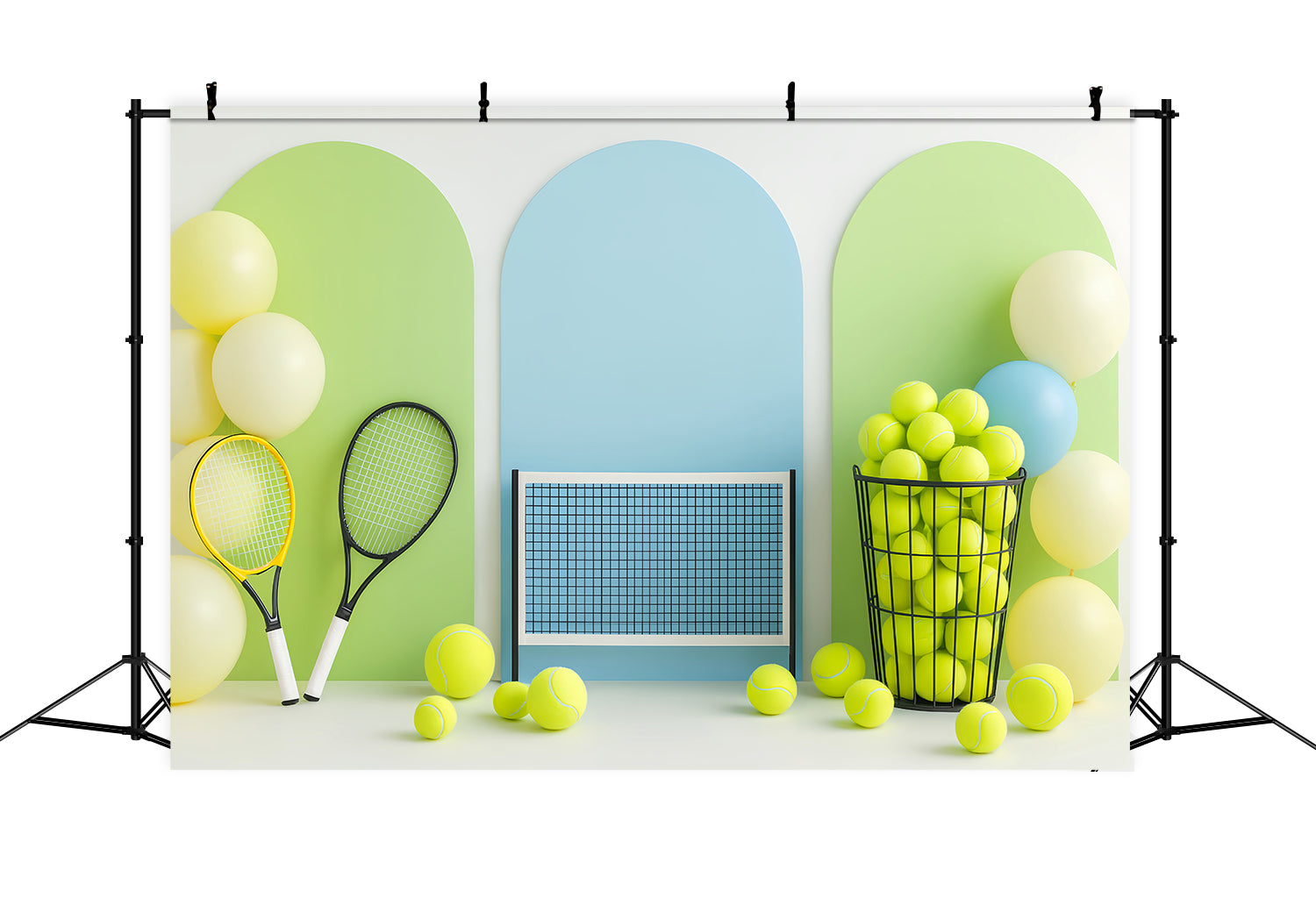 Sport-Fotohintergrund Leuchtende Tennisnetz-Ballon-Dekoration Sport-Studiohintergründe LXX59-308