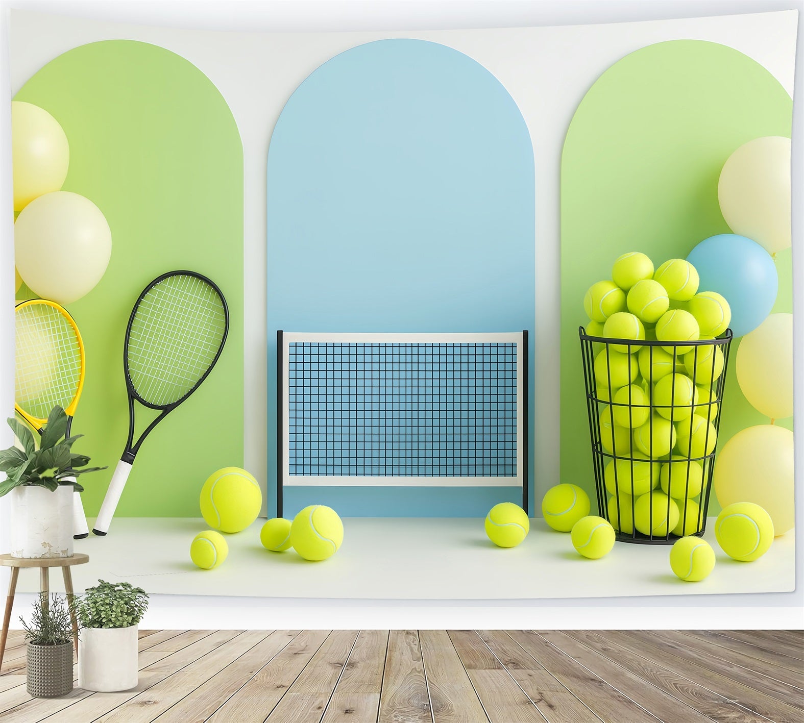 Sport-Fotohintergrund Leuchtende Tennisnetz-Ballon-Dekoration Sport-Studiohintergründe LXX59-308