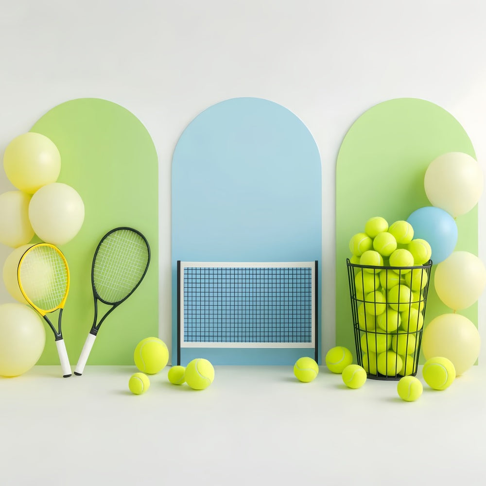 Sport-Fotohintergrund Leuchtende Tennisnetz-Ballon-Dekoration Sport-Studiohintergründe LXX59-308