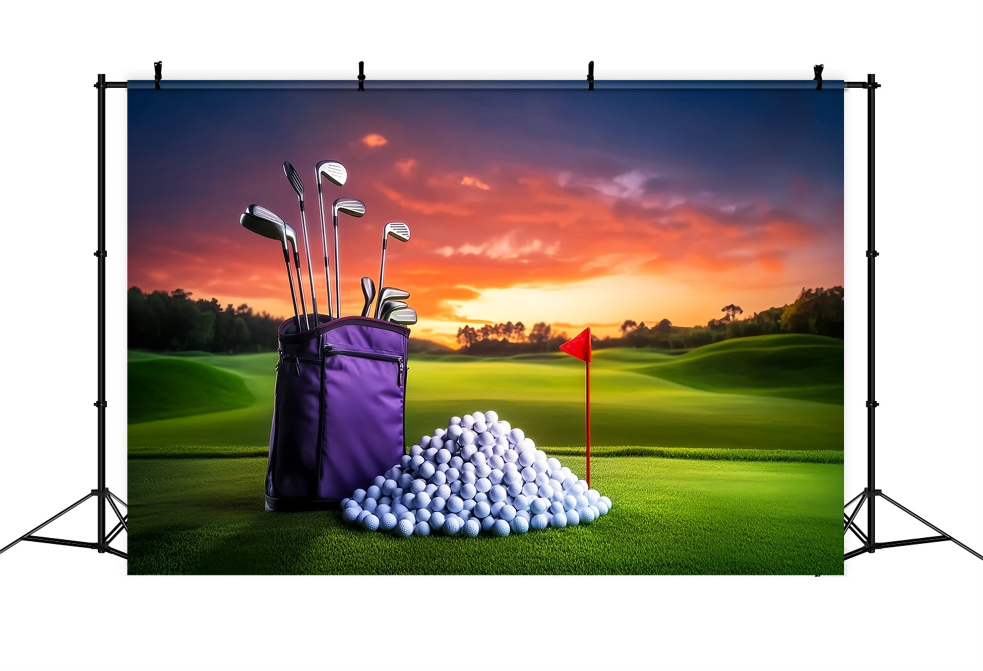 Basketball-Fotohintergrund Sonnenuntergang Golfplatz Ausrüstung Sport-Fotohintergrund LXX59-309